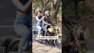 Varun and Kriti on motorcycle together looks like kritisanon is lil scared to sit behind Varun 🙈 [upl. by Assyram]