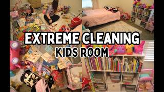 CLEANING KIDS ROOMS EXTREME CLEAN WITH ME MESSY ROOM RESET CLEANING MOTIVATION [upl. by Cathie141]