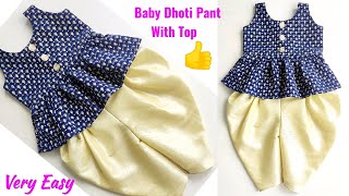 Very Easy Baby Dhoti pant With Peplum Top Cutting and stitching  Baby Dhoti Pant  Baby peplum Top [upl. by Auhoj]