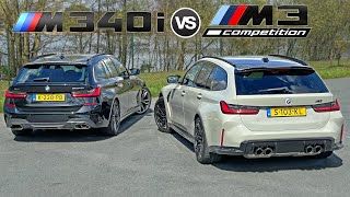 BMW M3 Touring vs M340i Touring STAGE 2  REVIEW on AUTOBAHN [upl. by Loftus389]