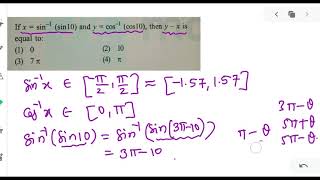 If x sin inverse of sin10 and ycos inverse of cos10 then find the value of yx [upl. by Haronid77]