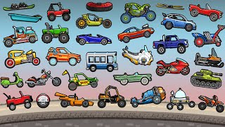 Hill Climb Racing 2  ALL 28 VEHICLES UNLOCKED AND FULLY UPGRADED Walkthrough GamePlay [upl. by Hplodur742]