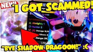 HOW I GOT SCAMMED MY RAREST SECRET SHADOW DRAGON 😭💔😭 SA TRADING PLAZA 😔  ANIME DEFENDERS PART 2 [upl. by Ahsienahs]