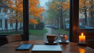 Rainy Autumn Coffee Shop Ambience with Smooth Jazz Background Music amp Rain Sounds for Relaxation🍁☕️ [upl. by Natelson]