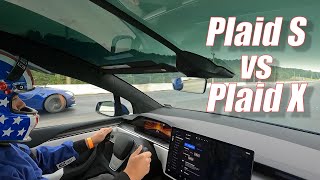 Tesla Model X Plaid vs Model S Plaid Drag Race and more [upl. by Noami407]