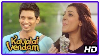 Un Kaadhal Song  Kavalai Vendam Movie Scenes  Bobby Simha comes to meet Kajal  Jiiva  Manthra [upl. by Karissa]