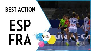 Gonzalez feints then scores  Spain vs France  EHF EURO 2016 [upl. by Ellener]