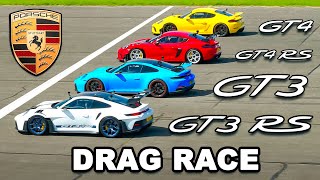 Porsche 911 GT3 RS v GT4 RS v GT3 v GT4 DRAG RACE [upl. by Ellissa956]