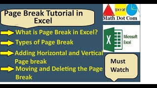 Insert Move or Delete Page Breaks in Excel  Types of Page Breaks  Math Dot Com [upl. by Llirret785]