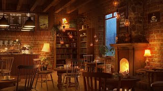 Rainy Day at Cozy Coffee Shop with Relaxing Jazz Music Fireplace and Rain Sounds [upl. by Brenn]