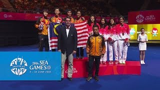 Badminton Womens Doubles Gold Medal Match Victory Ceremony  28th SEA Games Singapore 2015 [upl. by Pittman]