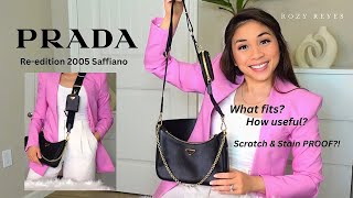 Prada Reedition 2005 Saffiano Leather Bag WHAT FITS Scratch amp Stain PROOF [upl. by Clarie]