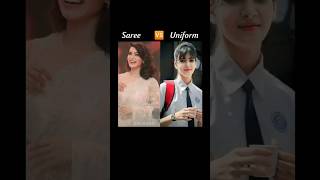 Actress in Saree vs Uniform shorts actress schoollife song south shorts viral [upl. by Scotti]