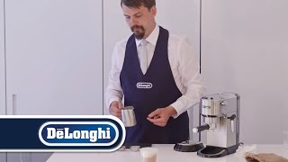 DeLonghi  How to froth milk for a cappuccino [upl. by Kenyon875]