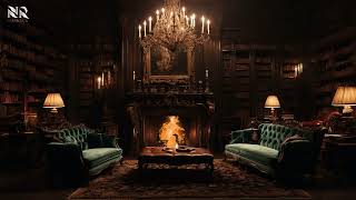 📚 Dark Academia Library Ambience  Cozy Fireplace amp Soft Thunder for Deep Focus amp Study 🔥🌧️ [upl. by Murdock]