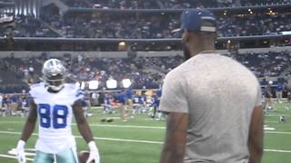 LeBron James greets Dez Bryant before Giants Cowboys game [upl. by Atnima689]