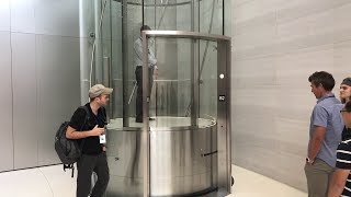 ROTATING Glass elevator in the Steve Jobs TheaterAPPLE PARK [upl. by Ecadnak620]