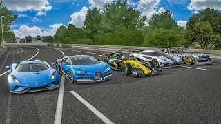 Forza 7 Drag Race  Chiron vs Regera vs One1 vs F1 Car vs Hoonicorn Mustang [upl. by Enileoj281]