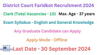 District Court Faridkot Clerk Recruitment 2024  Clerk Jobs  Latest Jobs Notifications  govtjobs [upl. by Valentijn470]