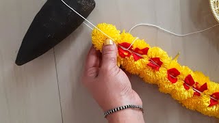 Simple and easy way to string flower  Garland Making At HomeSevanthi Flower Mala [upl. by Skardol]