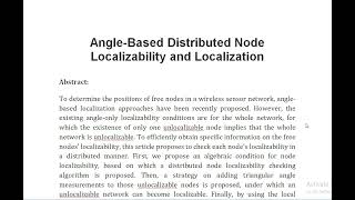 Angle Based Distributed Node Localizability and Localization [upl. by Nnyleimaj]