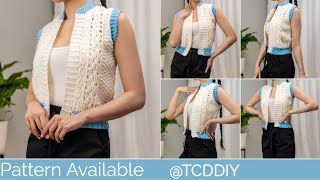 How to Crochet a Cable Stitch Bomber Vest  Pattern amp Tutorial DIY [upl. by Shani94]