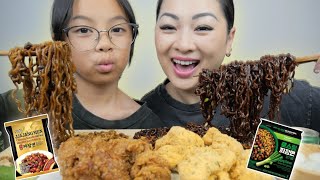 Jajangmyeon Korean Ramen Noodles with Korean Fried Chicken  SissiampEmma [upl. by Imena]