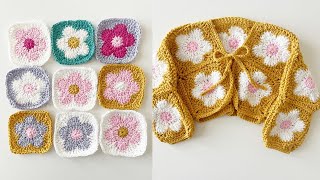 How to Crochet the Field of Daisies Square and Join for a Shrug [upl. by Anilram40]