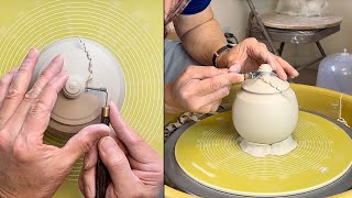 742 Learn How to Trim the Knob and Fit a Lid to a Teapot with HsinChuen Lin 林新春 壺身及壺蓋修坯示範 [upl. by Notsgnal189]