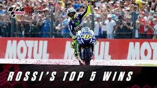 Valentino Rossis top five MotoGP wins  His most thrilling battles and mindblowing performances [upl. by Dranyam995]