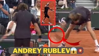 😱💥 Andrey Rublev smashes racquet and kicks floor during French Open meltdown vs Matteo Arnaldi 🔥 [upl. by Ahsik214]