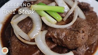 FILIPINO BEEF STEAK Recipe  Bistek Tagalog [upl. by Vachel]