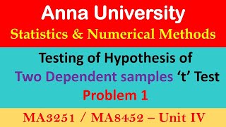 Eleven school boys were given test in mathematicsTesting of hypothesis  Anna University [upl. by Cullin]