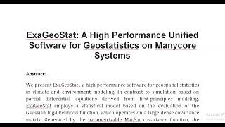 ExaGeoStat A High Performance Unified Software for Geostatistics on Manycore Systems [upl. by Irodim]