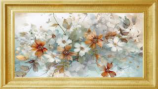 Golden Framed Floral Art  Silent Screensaver for decorative  Flower Painting  Your TVs [upl. by Ipoillak755]