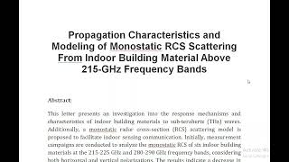 Propagation Characteristics and Modeling of Monostatic RCS Scattering From Indoor Building Material [upl. by Suivatna]