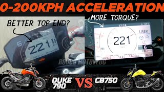 KTM Duke 790 🆚️ Honda CB750 Hornet  0200kph Acceleration  Top Speed Attempt 🔥 [upl. by Neilson]