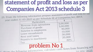 statement of profit and Loss account company act 2013 schedule 3 problem no 1 [upl. by Amrita]