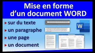 Mise en forme WORD sur du texte des paragraphes une page ou un document [upl. by Eednarb]