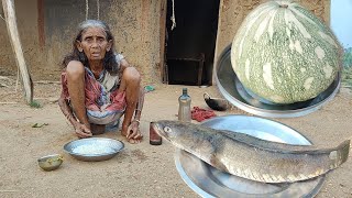 rural poor old Grandma cooking SHOL FISH CURRY with Pumpkinamp eating with riceActual village cooking [upl. by Okomot]