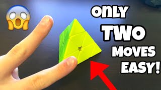 HOW TO SOLVE A PYRAMINX WITH ONLY 2 MOVES NOT CLICKBAIT VERY QUICK EASIEST TUTORIAL ON YOUTUBE [upl. by Halilad842]