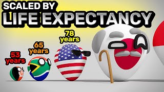 COUNTRIES SCALED BY LIFE EXPECTANCY  Countryballs Animation [upl. by Anatollo]