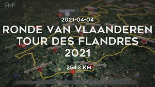 Ronde van Vlaanderen  Tour des Flandres 2021  Route Parcours animation profile amp cobble sectors [upl. by Nana]