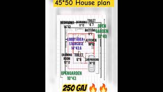 45 by 50 House plan l 250 gaj plan l shorts home l 45×50 l 2bhkcorner garden🔥🔥l simplehouse [upl. by Nazario]