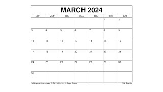 Free Printable March 2024 Calendar Templates With Holidays  Wiki Calendar [upl. by Eimiaj]