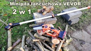 Mini piła łańcuchowa VEVOR 2w1 silnik bezszczotkowy podkaszarka 22000 obrmin akumulator 20V 2Ah [upl. by Amil]