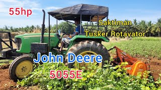 John Deere 5055E tractor Saktiman Tusker Rotary Tiller performance  55 hp tractor turbo [upl. by River]