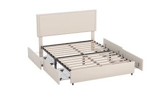 Assemble VECELO Upholstered Platform Bed Frame Platform with 4 Storage Drawers [upl. by Revorg]