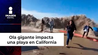 Una ola gigante impacta una playa en California y deja al menos 8 heridos [upl. by Nommad]