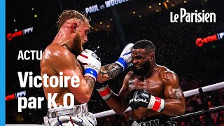 Boxe le Youtubeur Jake Paul met KO lancienne star du MMA Tyron Woodley [upl. by Yetti]